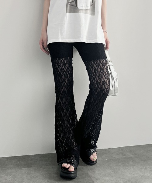Reurie' パンツ 「ZOZO限定カラー有」レースフレアパンツ／lace