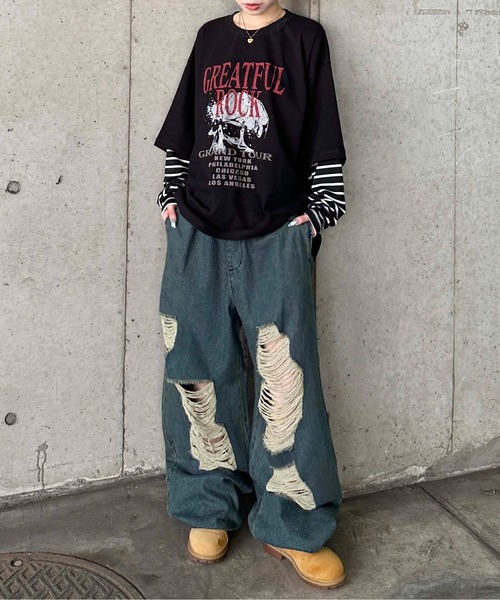 tシャツ フェイクレイヤードロンT メンズ レディース : ZOZOTOWN
