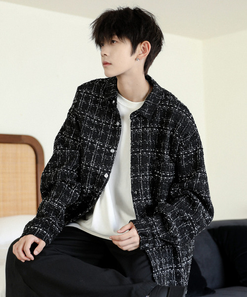 メンズ チェック柄シャツ 長袖シャツ ルーズシルエット N00504 NEOS（KOKUYO） シャツ 「neos」ルーズシルエット ツイード