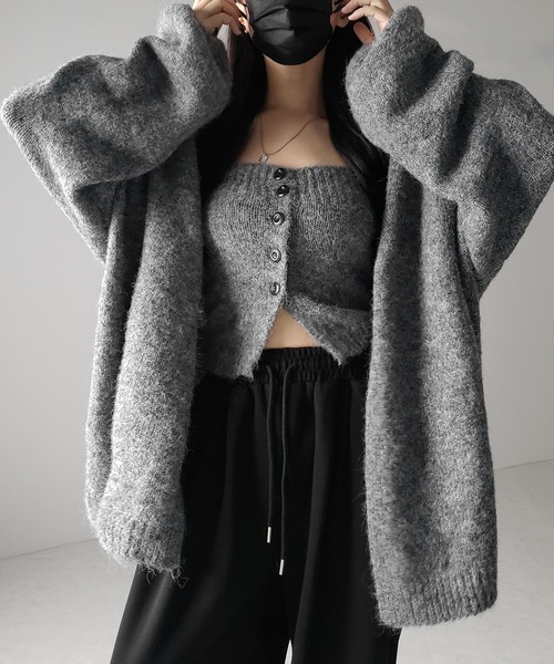 アンサンブル 「 ２点セット 」ニットボタンビスチェ ＋ロングカーディガンセット ／ knit  button bustier + long card me+em select アンサンブル 「 2点セット 」ニットボタン