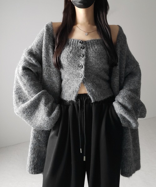 アンサンブル 「 ２点セット 」ニットボタンビスチェ ＋ロングカーディガンセット ／ knit  button bustier + long card me+em select アンサンブル 「 2点セット 」ニットボタン