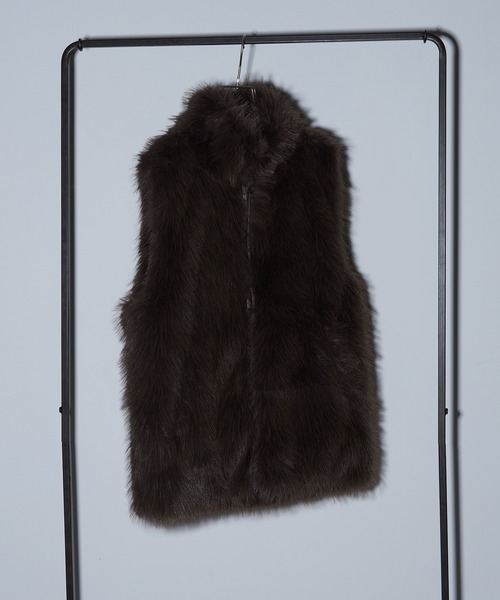 ベスト ジレ 「vieux by MAISON BREEZE」フェイクファー スタンドカラーベスト Fake fur Stand collar ves