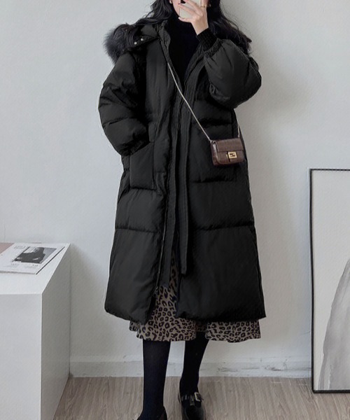 Luz フード付きロングダウンコート 黒 サイズ　150-160 ダウンコート フード付き メンズ レディース 超ロング 男女兼用 ベンチ