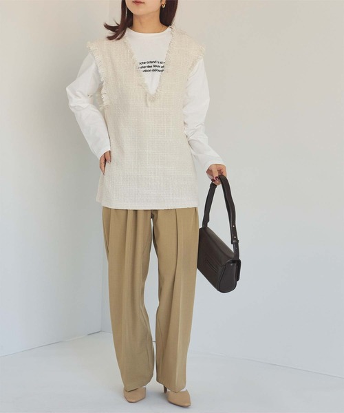 ZARA - パシオス yoko ツイードフリンジジレ ツイードベスト