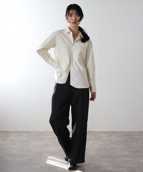 ENC ブラウス シャツ label striped shirt / ラベルストライプシャツ