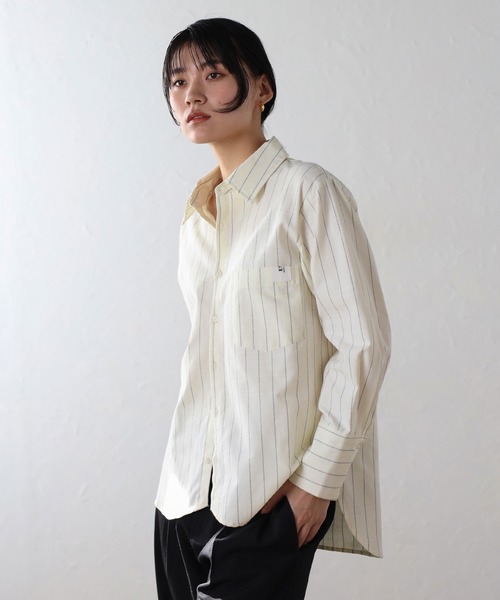 ENC ブラウス シャツ label striped shirt / ラベルストライプシャツ