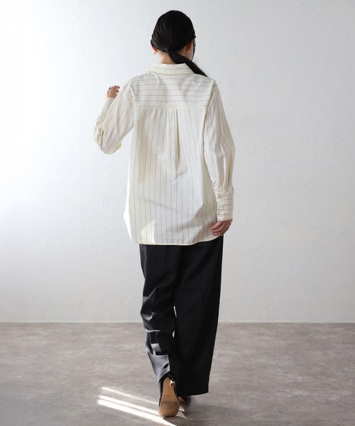 ENC ブラウス シャツ label striped shirt / ラベルストライプシャツ
