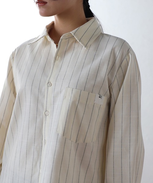 ENC ブラウス シャツ label striped shirt / ラベルストライプシャツ