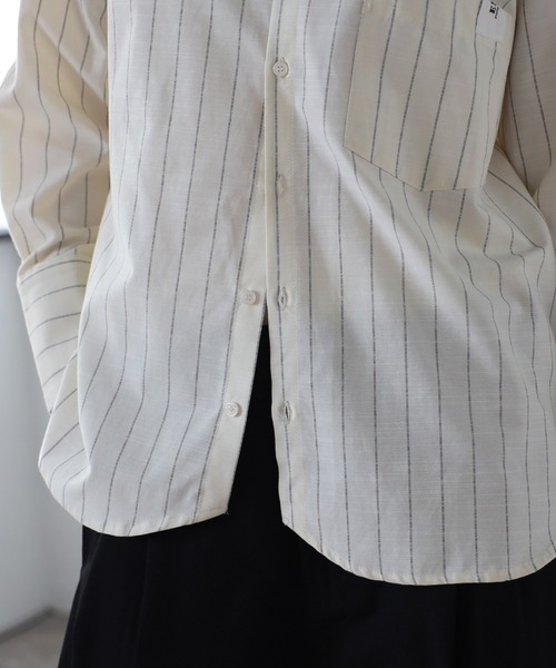 ENC ブラウス シャツ label striped shirt / ラベルストライプシャツ