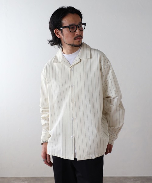 ENC ブラウス シャツ label striped shirt / ラベルストライプシャツ