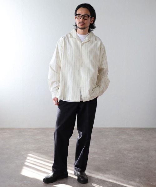 ENC ブラウス シャツ label striped shirt / ラベルストライプシャツ