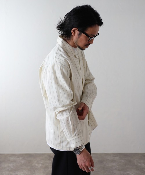 ENC ブラウス シャツ label striped shirt / ラベルストライプシャツ