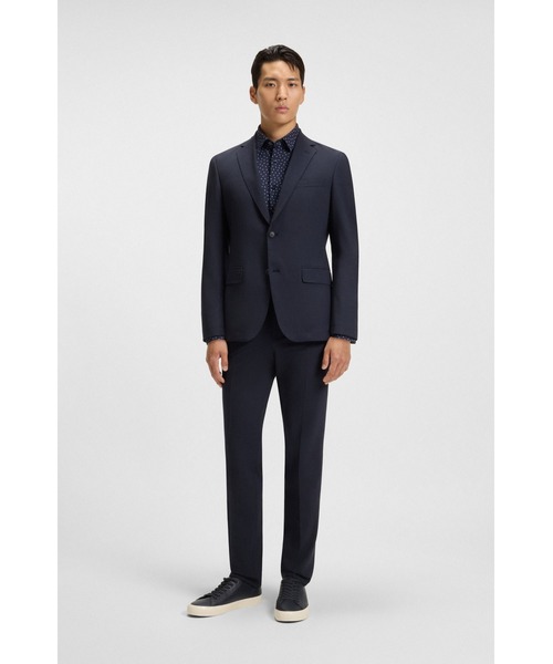 新品✨【HUGO BOSS】ストレッチシャツ SLIM FIT ネイビー 44 BOSS（HUGO BOSS） シャツ スリムフィットシャツ プリント