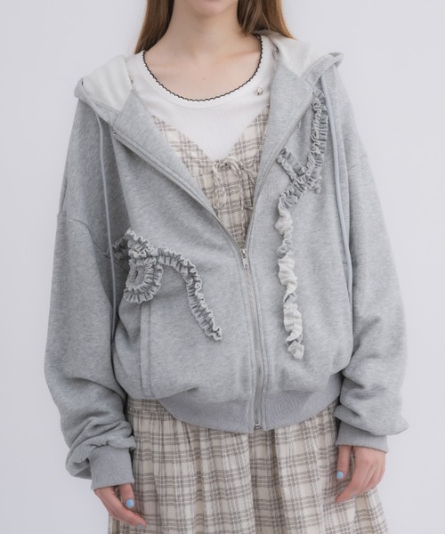パーカー heart frill hoodie／ハートフリルフーディ レディース
