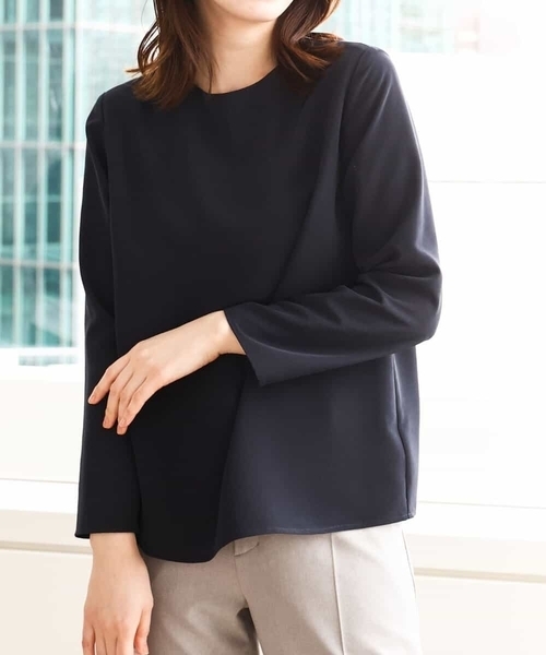 ブラウス シャツ クルーネック長袖ブラウス/洗える/WEB限定サイズあり レディース