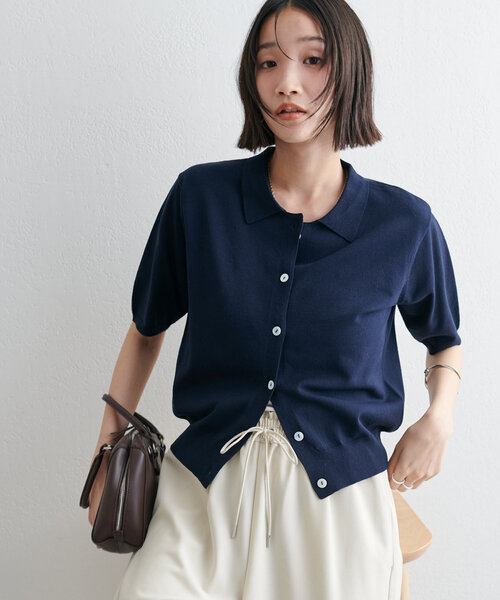 tシャツ 「MADE」 ドルフィップ配色半袖カーディガン レディース ケーブル柄 半袖カーディガン TINA：JOJUN 全2色｜tnj431-0694