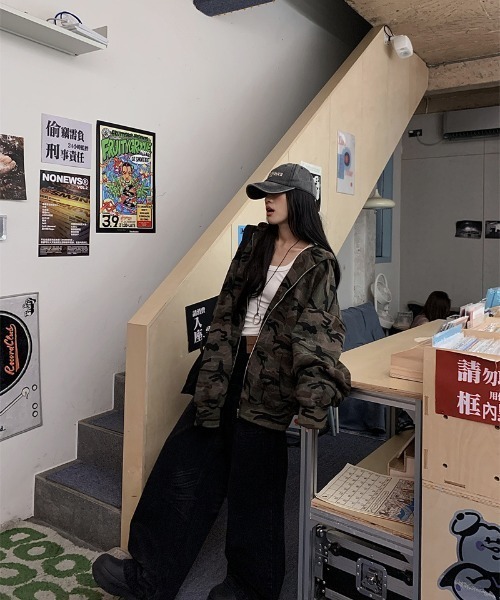 迷彩 フーディー 古着 DEVICE パーカー カモフラ 迷彩 韓国ファッション 韓国