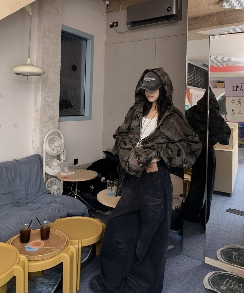 迷彩　フーディー　古着 DEVICE パーカー カモフラ 迷彩 韓国ファッション 韓国