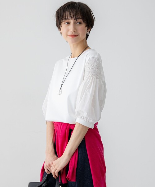 23区◆ギャザーディティールカットソー/38/コットン/GRY// 23区 tシャツ 「汗じみ防止/洗える」ギャザーディテール