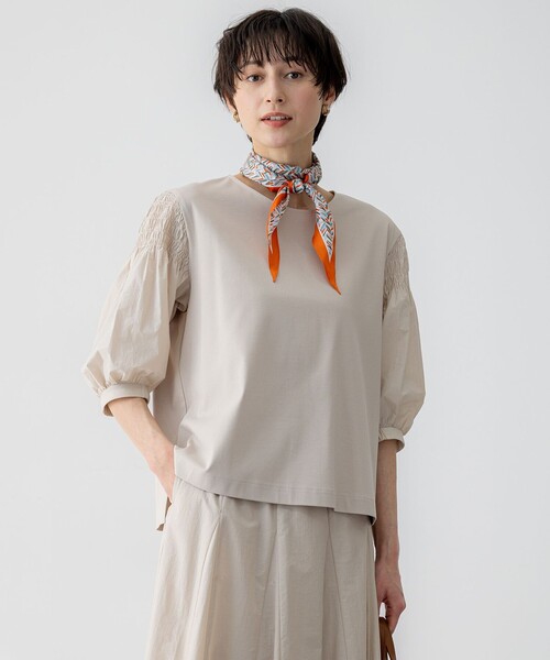 23区 tシャツ 「汗じみ防止/洗える」ギャザーディテール