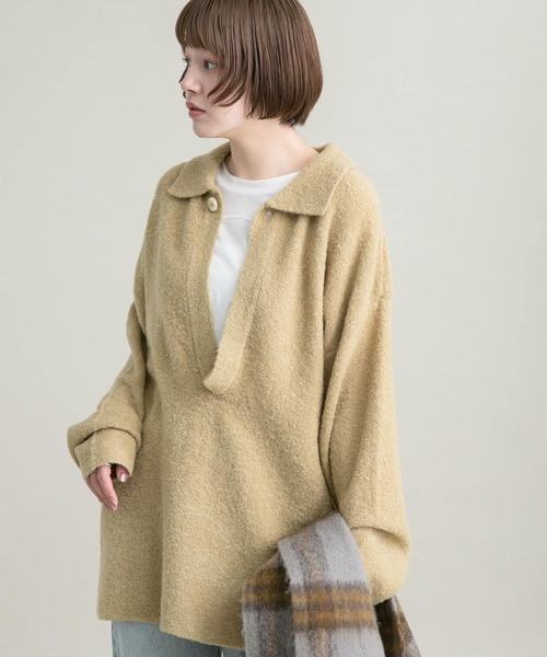 「KBF」 Vネックニット ONE ベージュ レディース_画像4