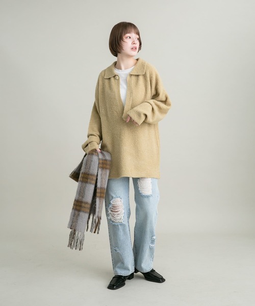 「KBF」 Vネックニット ONE ベージュ レディース_画像7