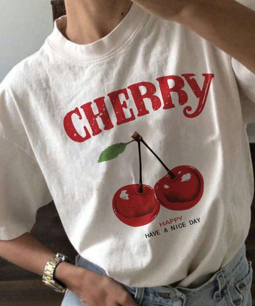 チェリープリントTシャツ deux amour tシャツ チェリープリントTシャツ レディース