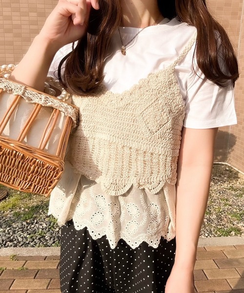 TAN★ニット ビスチェ レース かぎ編みレースビスチェ＆Tシャツセット レディース : ZOZOTOWN Yahoo
