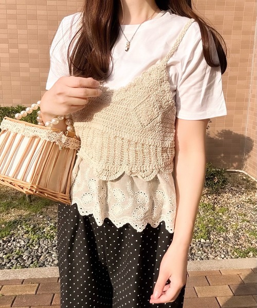 かぎ編みレースビスチェ＆Tシャツセット レディース : ZOZOTOWN Yahoo