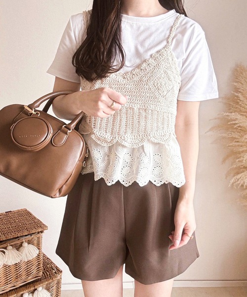 TAN★ニット ビスチェ レース かぎ編みレースビスチェ＆Tシャツセット レディース : ZOZOTOWN Yahoo