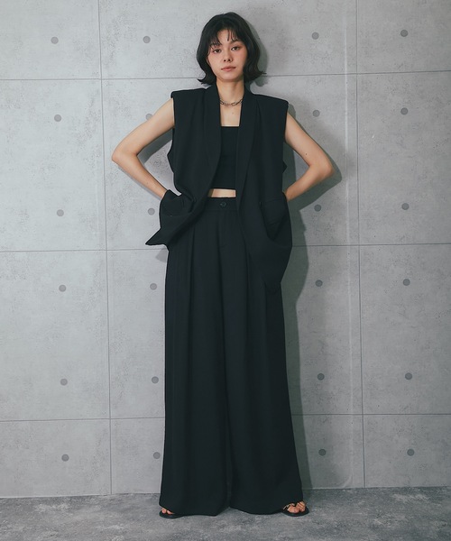 ジレ、ブラウスセットアップ She's Closet セットアップ ノースリーブラッセルレースジレ