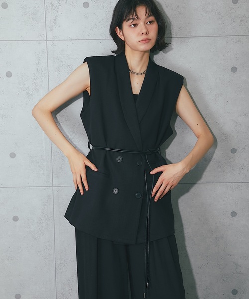 ジレ、ブラウスセットアップ She's Closet セットアップ ノースリーブラッセルレースジレ