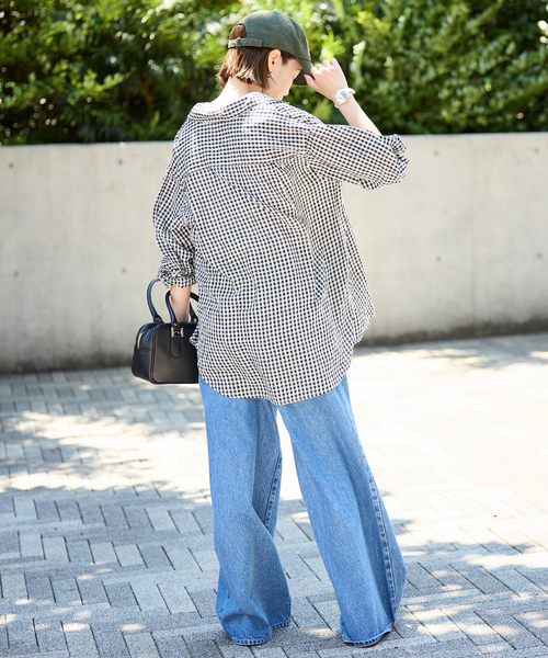 美品✨スローブイエナ　リネンレギュラーシャツ　ギンガムチェック　ゆったり　ブルー SLOBE IENA ブラウス シャツ 「追加」リネンコットンレギュラー