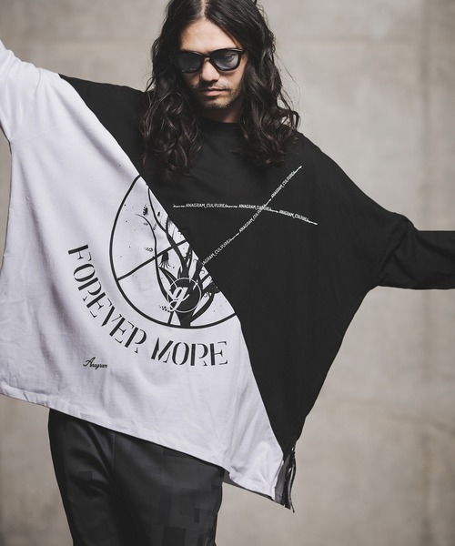 「GLIMCLAP」 7分袖Tシャツ M ホワイト×ブラック メンズ