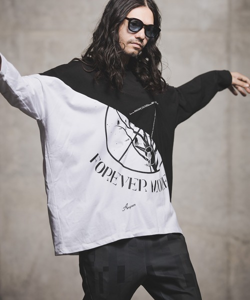 「GLIMCLAP」 7分袖Tシャツ M ホワイト×ブラック メンズ