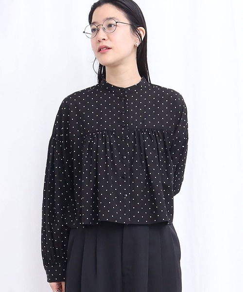 fig london オープンカラー　ブラウス　黒 fig London ブラウス シャツ CottonCupra lawn short blouse
