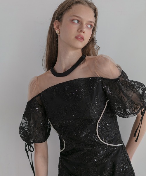 最終値下げ　Leja スパンコールドレス　ワンピース Leja（レジャ） ドレス 「LEJA」スパンコールウエストデザインIライン