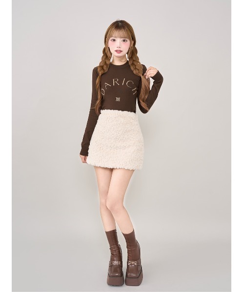 DARICH スムースファーリブニットトップス ニットミニスカート ベージュ スムースファーリブニットトップス – Darich