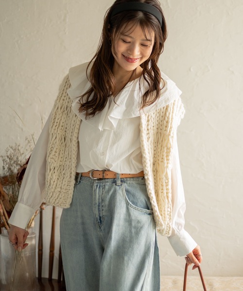 Muffiny ベスト ジレ ハンドニットローピングベスト レディース