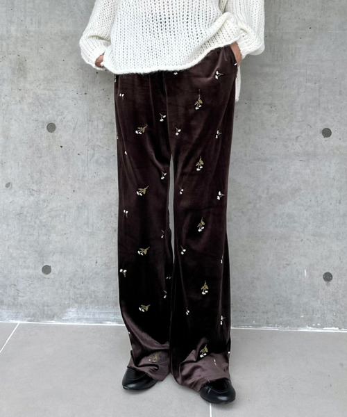パンツ 「Good Riddance」ベロア 花柄 フレアパンツ レディース
