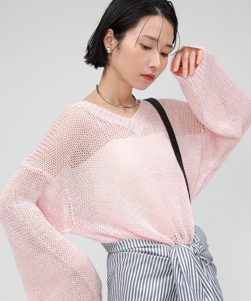 「BABYLONE」 Vネックニット フリー ベージュ レディースの画像