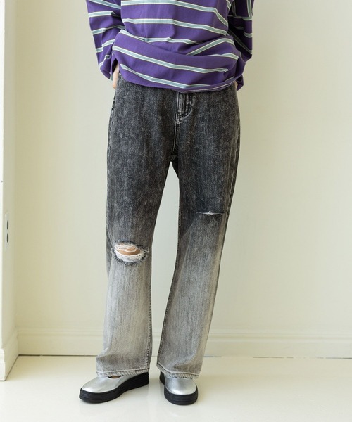 「niko and...」 ダメージ加工デニムパンツ MEDIUM ライトブルー レディース_画像4