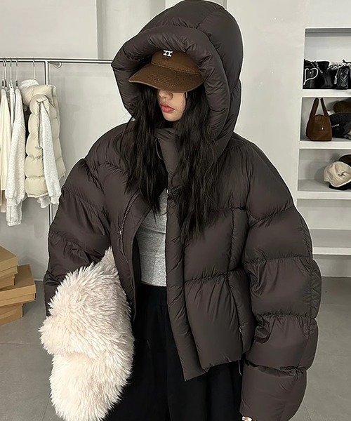 ダウンコート ダウンジャケット フード付き中綿ショート丈ジャケット