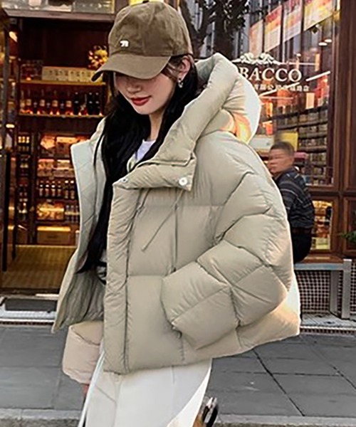 ダウンコート ダウンジャケット フード付き中綿ショート丈ジャケット