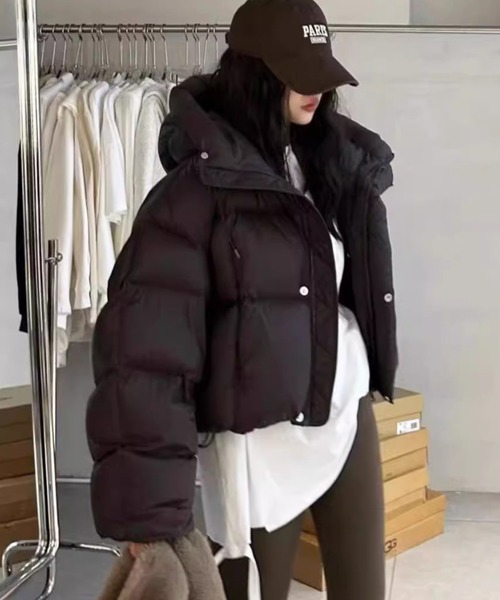 ダウンコート ダウンジャケット フード付き中綿ショート丈ジャケット
