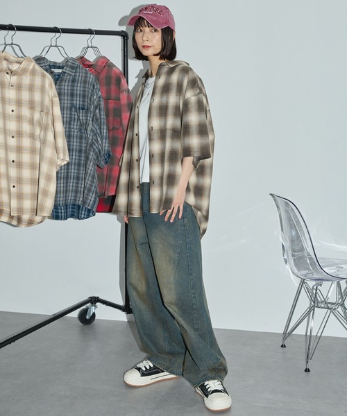 「Anchor Smith」 半袖シャツ M サックスブルー メンズ_画像8