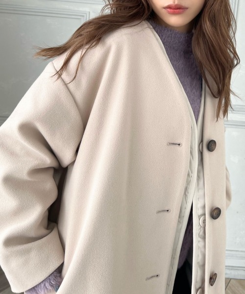 「moment+」 ノーカラーコート L チャコールグレー レディース_画像3