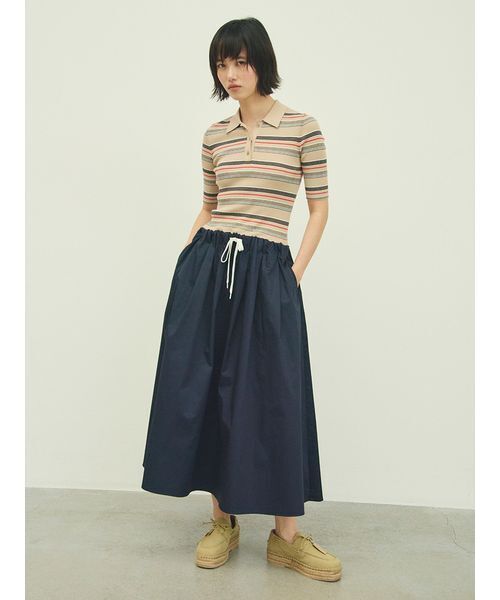 最終お値下げ⭐︎新品タグ付⭐︎Mila Owen 今季商品ドッキングワンピース Mila Owen（ミラオーウェン） ワンピース 半袖 ポロニット×タック