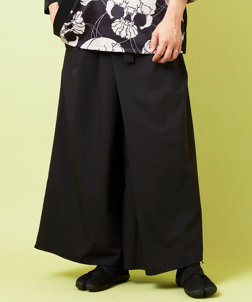 301 新品 夢地哉 ムジヤ黒ブラック 綿100%ツートンカラーワイド パンツ カヤ ワイドパンツ パンツ 「カヤ」澄心（すみごころ）メンズパンツ