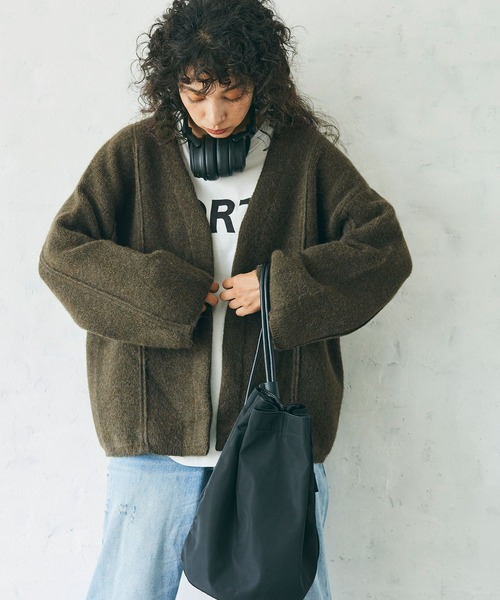 「coca(coca)」 ニットカーディガン L カーキ レディース_画像4